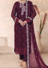 CHERRY MIST – Embroidered Chiffon Unstitched 3PC Suit.